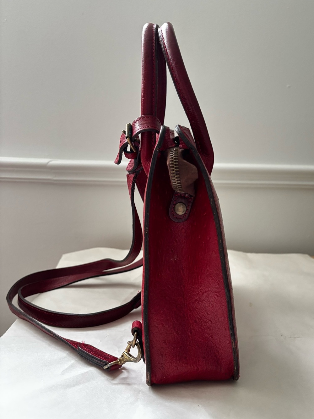 RARE Vintage Mulberry Red Ostrich Leather Bag/ Backpack - Picture 3 of 16